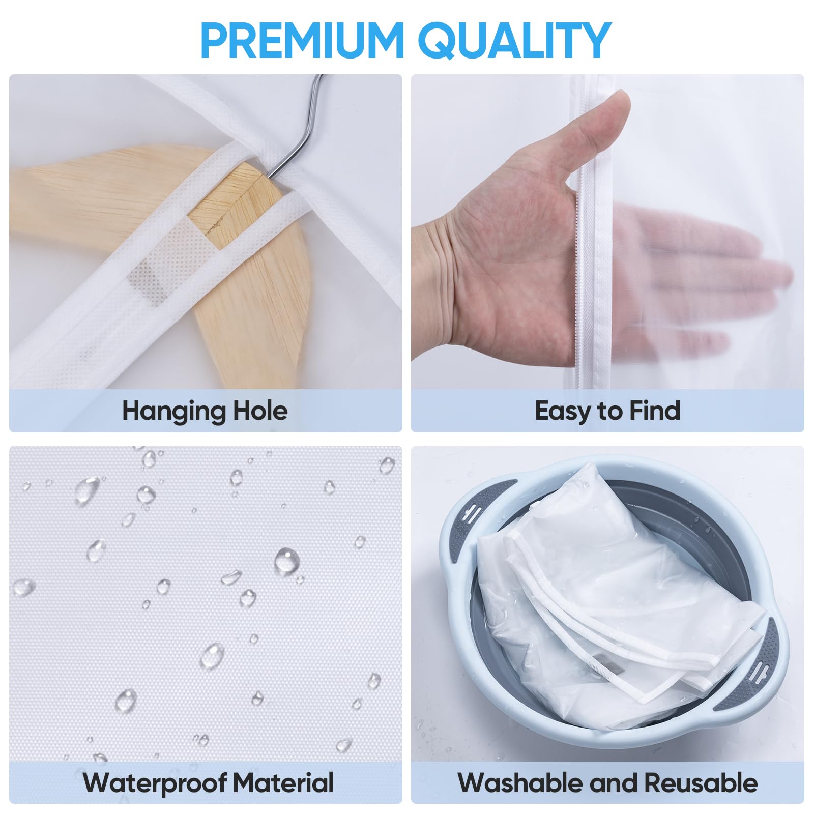 Baleine 60'' Clear Garment Bags, 6 Packs Peva Dress Bag For Closet Clothes Dresses Suit Coats Storage (24''X 60'', 6Pk)